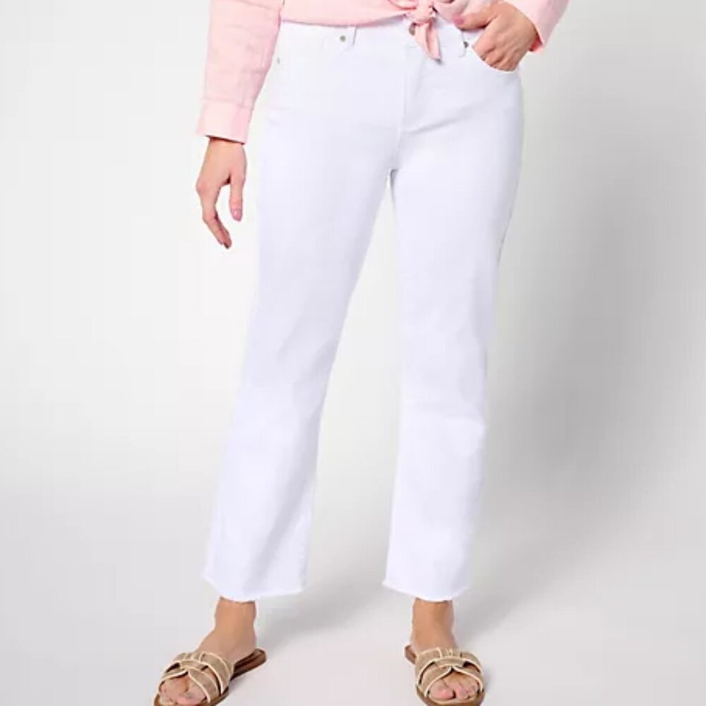 NYDJ Marilyn Ankle with Fray Hem in Size 14 - Cool Embrace Optic White